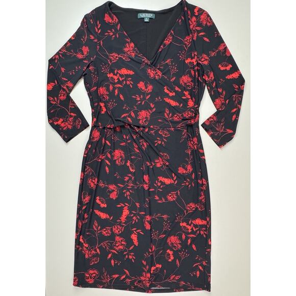 Lauren by Ralph Lauren Womens Floral Jersey Dress 10 Classic Night Out Elevated - Picture 7 of 16